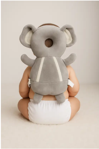 Screenshot 2025-08-10 165450 Baby wearing Pink Uv elephant head protector while crawling on floor