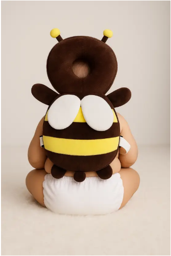 Screenshot 2025-08-10 165513 aby wearing Pink Uv bee head protector cushion while sitting indoor