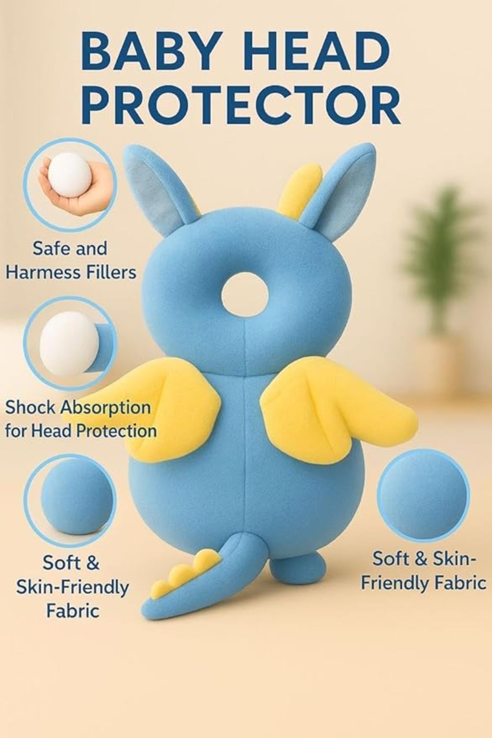 Baby Head Protection Pillow with Cute Dragon Design – Safety & Comfort