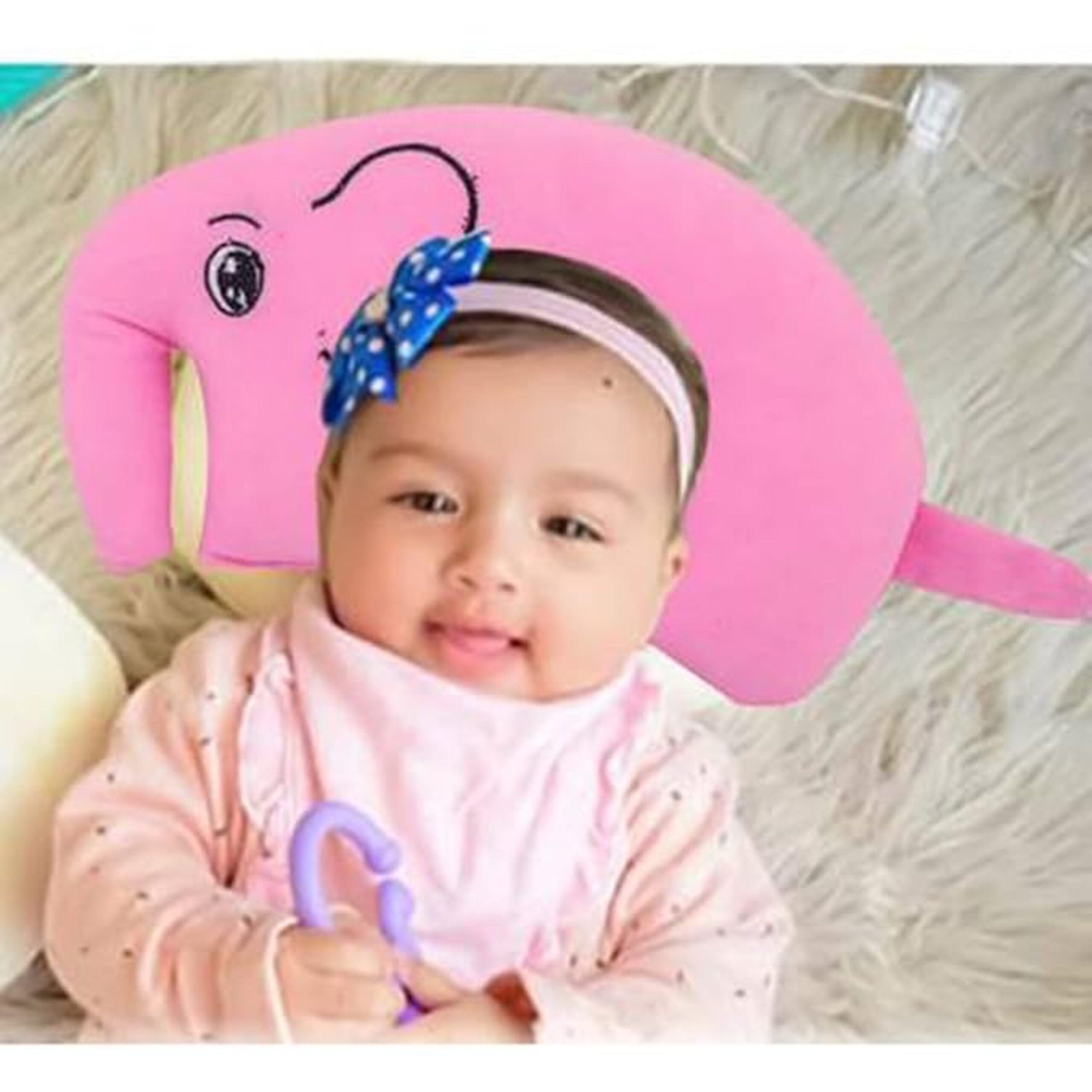 Baby Pink Elephant Head Support Pillow – Soft, Gentle & Perfect for Peaceful Sleep
