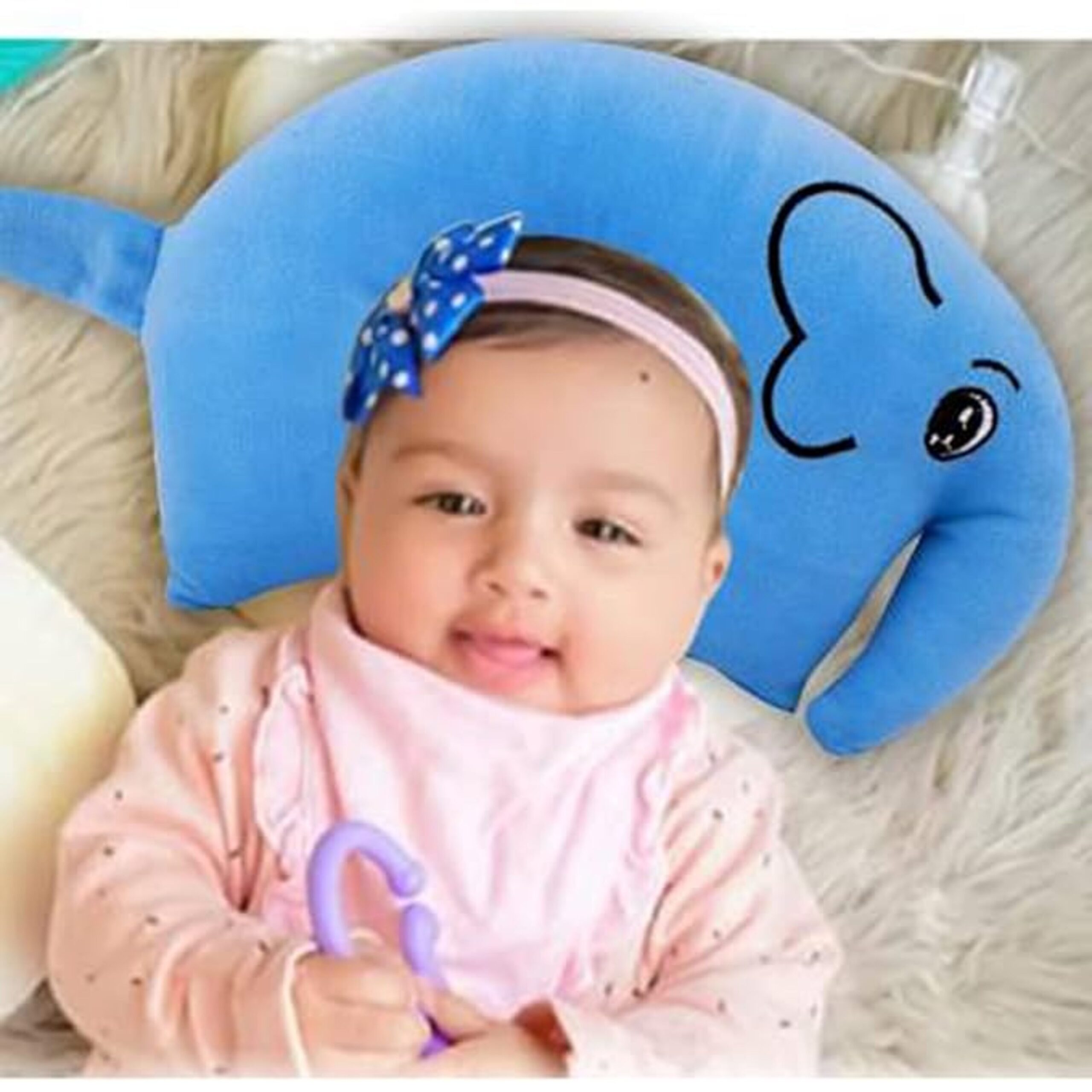 Baby Blue Elephant Head Support Pillow – Soft, Gentle & Perfect for Peaceful Sleep