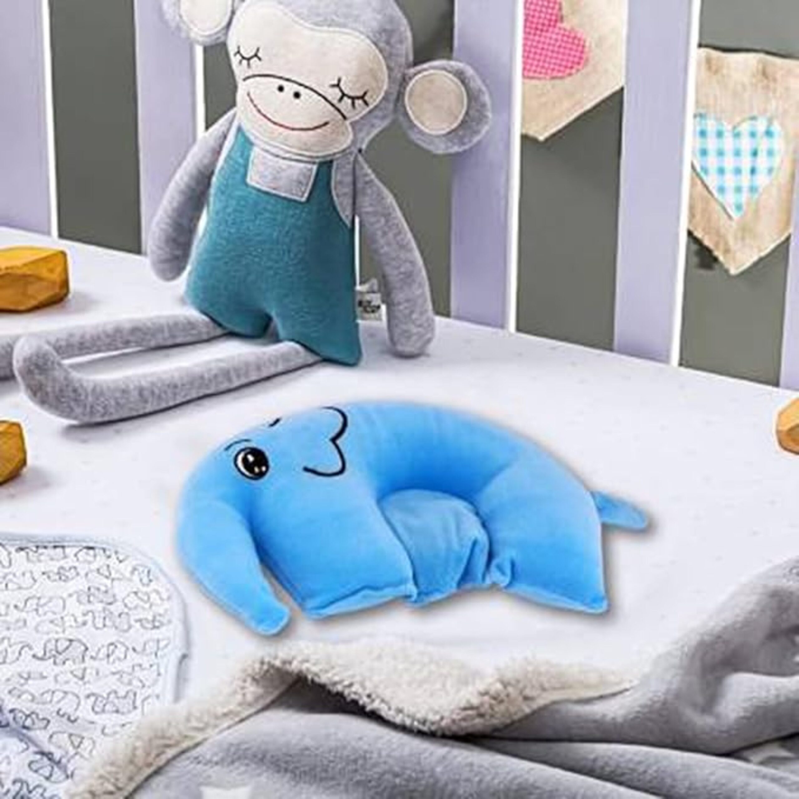 Baby Blue Elephant Head Support Pillow – Soft, Gentle & Perfect for Peaceful Sleep