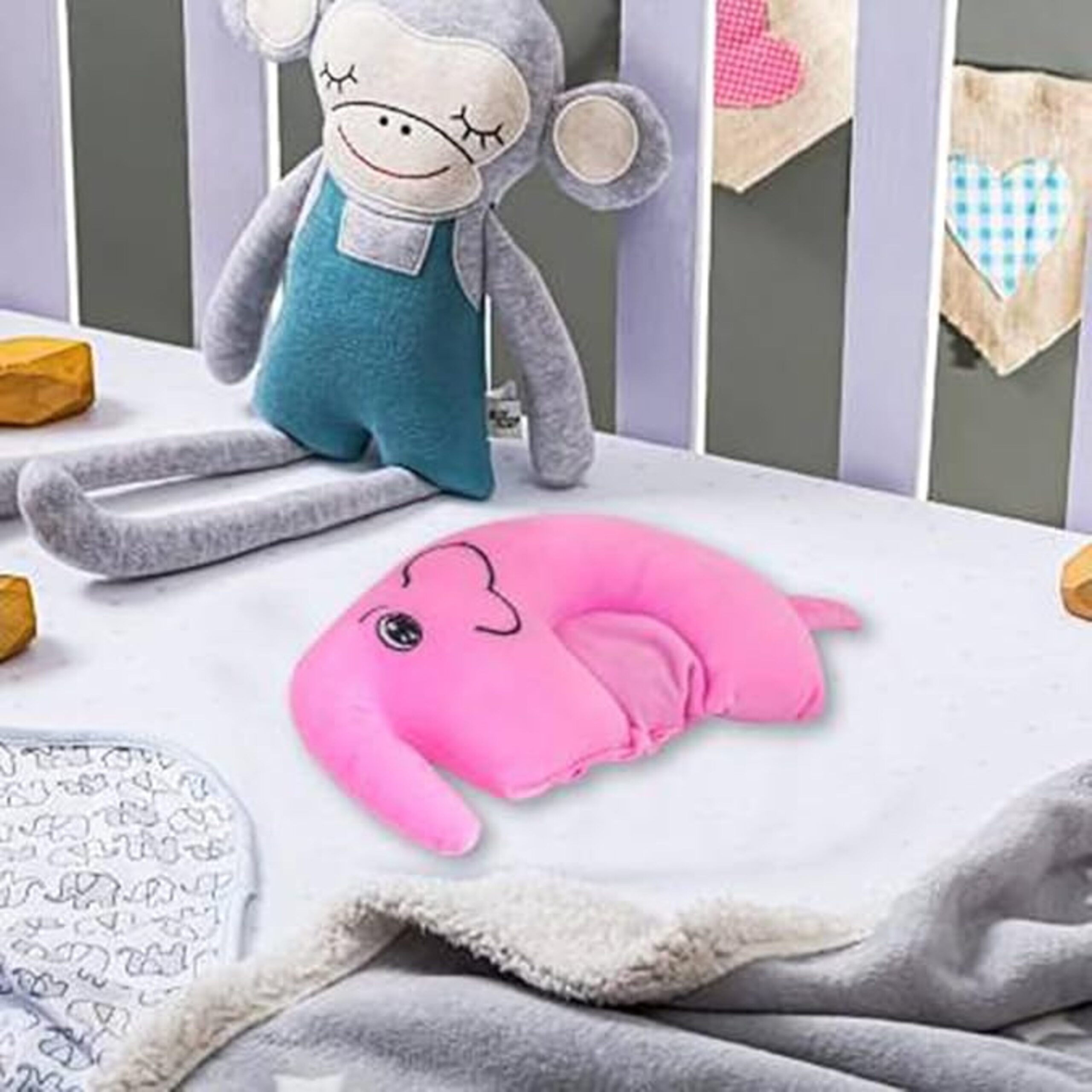 Baby Pink Elephant Head Support Pillow – Soft, Gentle & Perfect for Peaceful Sleep